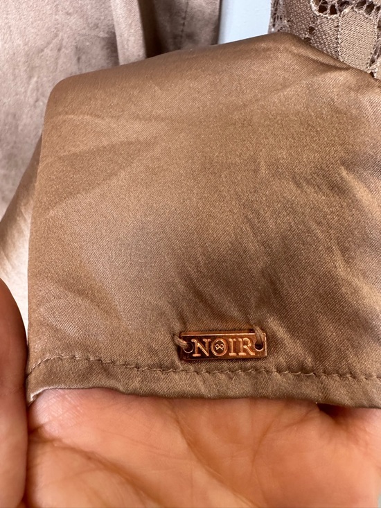 Hunkemöller Noir collection Taupe Lace-Sleeve Satin Robe Kimono Silk - Picture 9 of 11